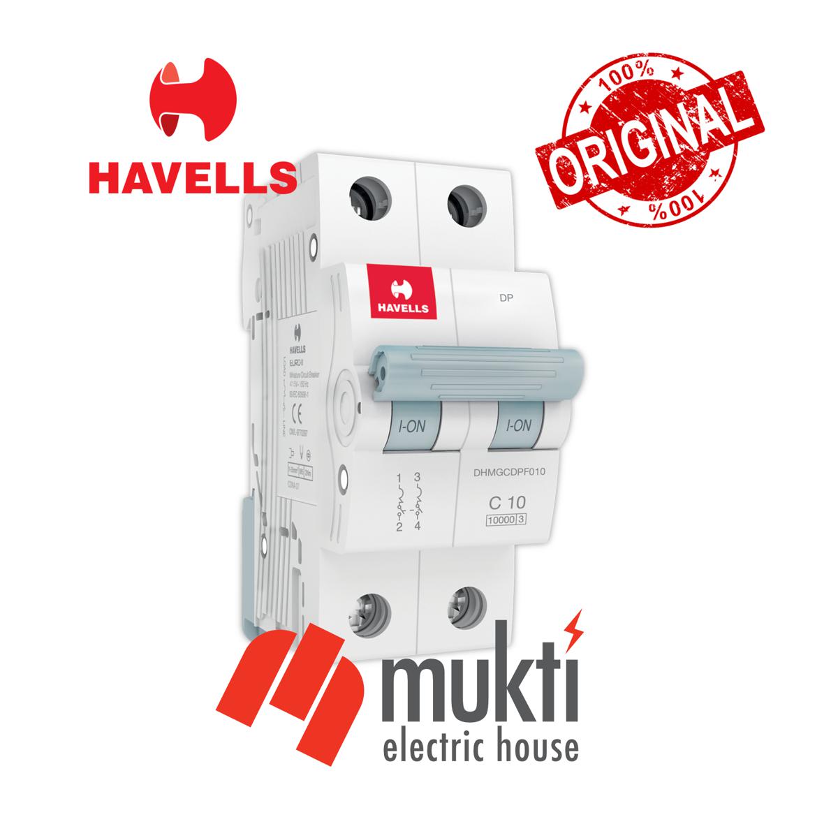 HAVELLS MCB DP 63A 10kA Miniature Circuit Breaker Double Pole 2P