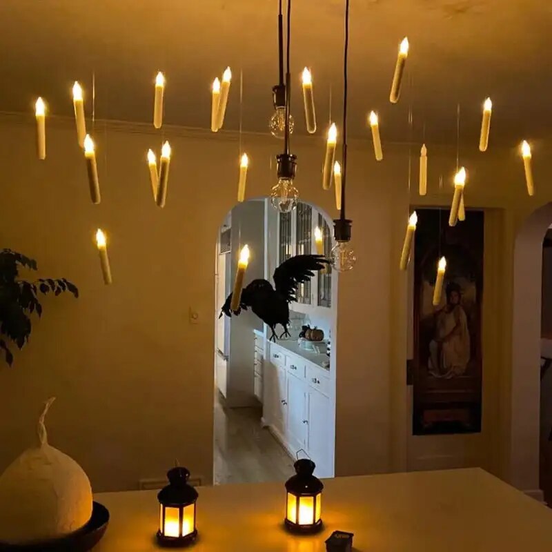 12/20Pcs Harry Burning Candles Potter Magic Flameless Floating Candles with Wand Remote Operated LED Flickering Hanging Candle. 