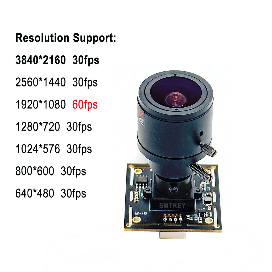 4K IMX415 2.8-12mm Lens with USB 2.0 Camera Module 60FPS in 1920*1080 or 30FPS 3840 * 2160 MJPEG YUV2 P.C.BA USB WebCam Camera. 
