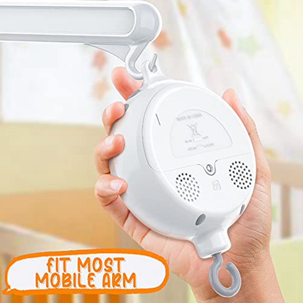 Crib Mobile Motor Baby Music Box Spinner with 3 Modes Volume Adjustable 12 Lullabies Auto-Off After 30 Minutes. 
