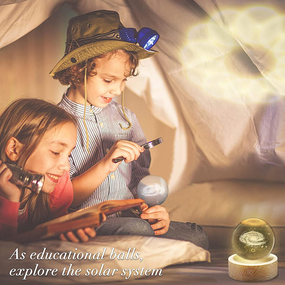 Planet 3D Crystal Ball Engraving Solar System LED Ball Light Touch Switch. 