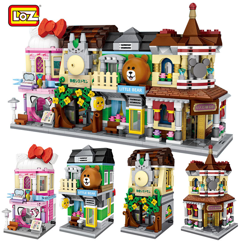 City View Scene Cinema Retail Store Candy Shop Architectures Mini Blocks Models Building Blocks Christmas Toy for Children. 