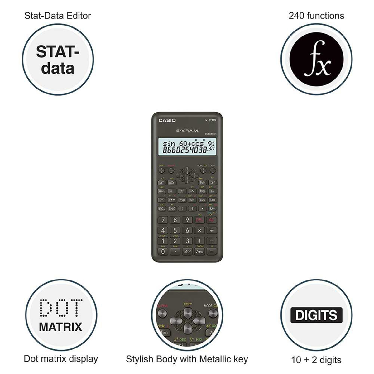 Casio FX-82MS-2 Scientific Calculator Battery Powered Black
