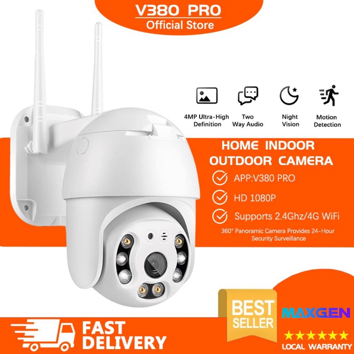 V380 PRO C6S2X HD PTZ WIFI IP Camera 1080p Waterproof Outdoor Color Night Vision Two-Way Talk 360 Degree Robotic PTZ CCTV Camera