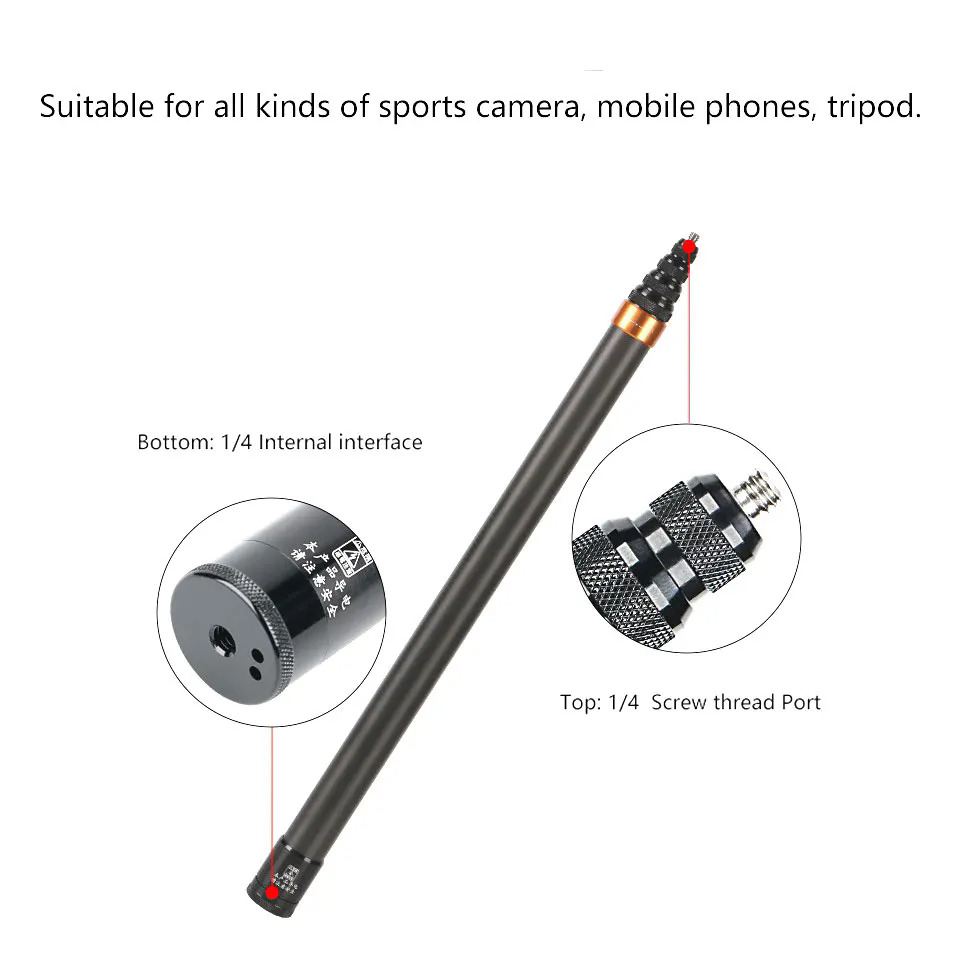 Invisible Selfie Stick For Insta360 X3/Action 3/Gopro Carbon Fiber 3M Invisible Extended Edition Selfie Stick Cameras Accessory. 