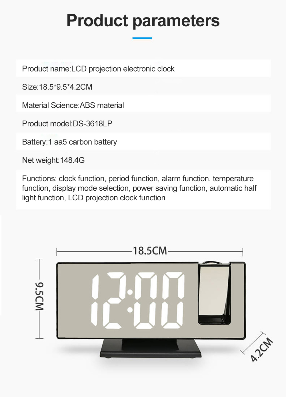 LED Mirror Digital Projection Alarm Clock Table Electronic Clocks Brightness Adjustment with nice material. 