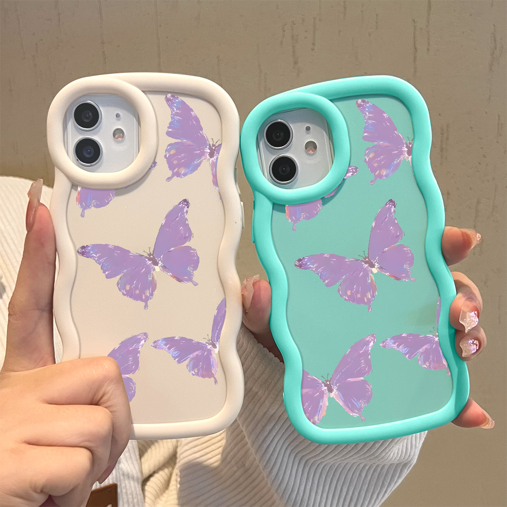 TA for Infinix Hot 40 Pro Tecno Spark 20 Pro Back Cover Macaron Wave Soft Silicone Mobile Phone Cover Purple Butterfly Pattern Case. 