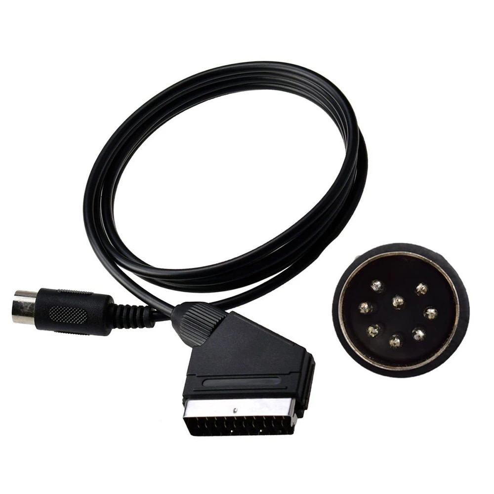 1PC Black RGB Scart Data Line 1.8m Charging Power Cable PAL C Pin For Sega Genesis 1 Mega Drive MD 1 Master System 1