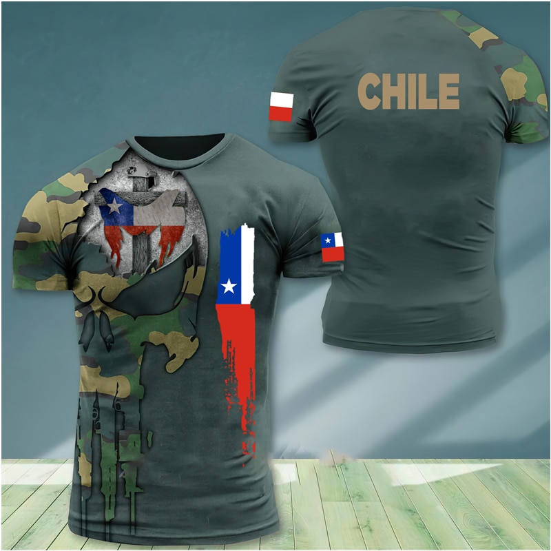 Chile Shirt Men's T-Shirt Tops 3D Printed Chilean Flag Tees Veteran Short Sleeve Male Summer O Neck Oversized Vintage Streetwear. 