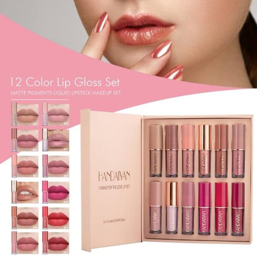 Handaiyan 12 Color Matte Liquid Lipstick Set Long-Lasting Smudge Proof - Kurti. 