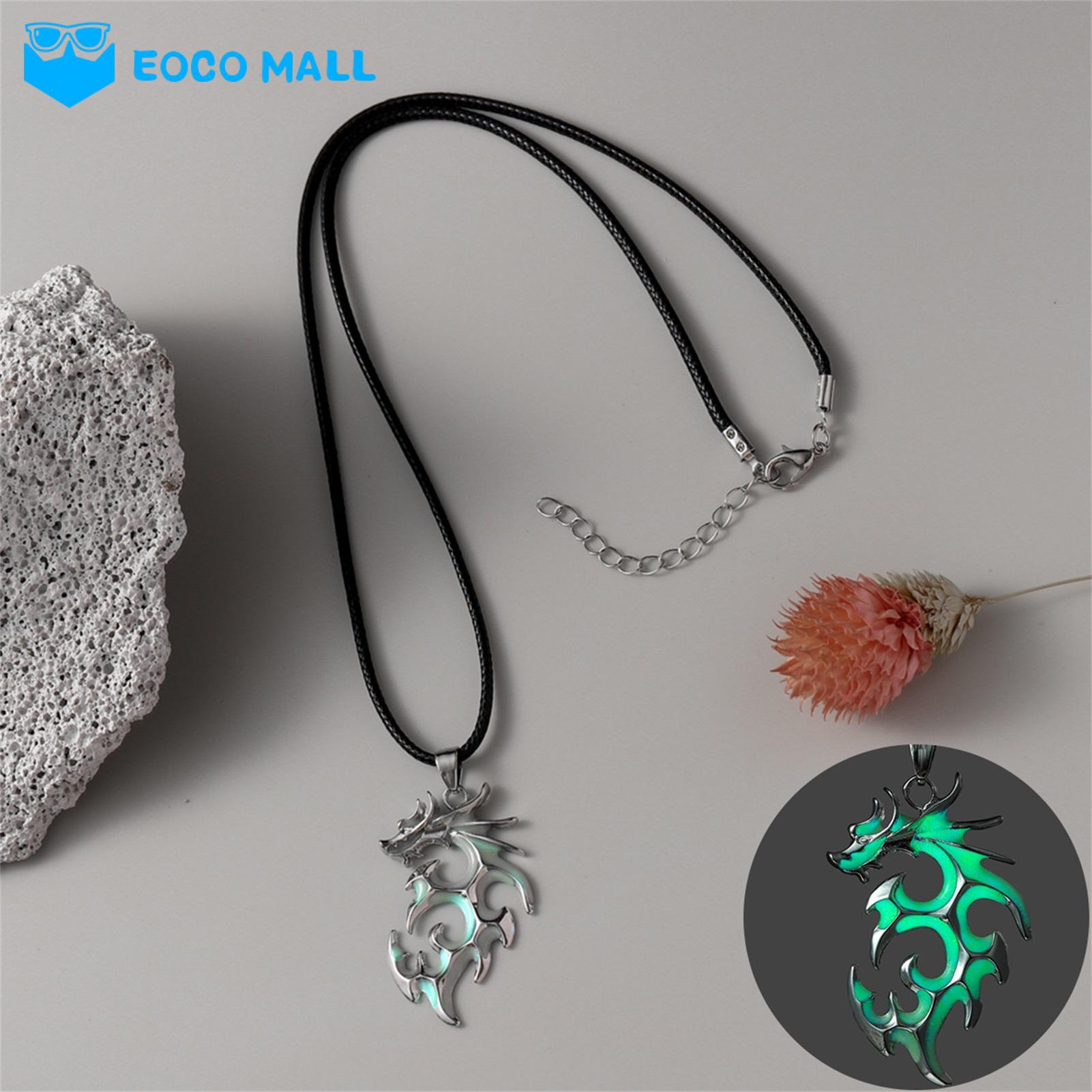 EOCO MALL Chain Necklace Electroplated Silver Fluorescent Dragon Necklace. 