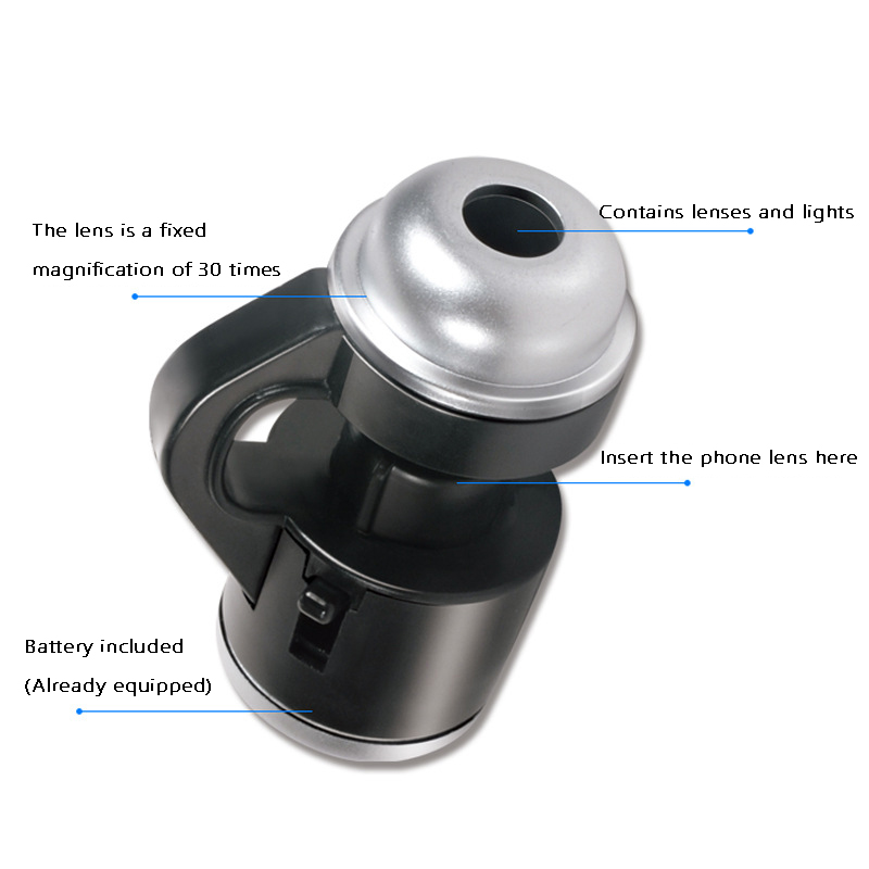 New 30x Zoom Bright Led Microscope Magnifier Clip-On Cell Phone Mobile Phone Camera Lens For Smartphone Inspection Tool. 