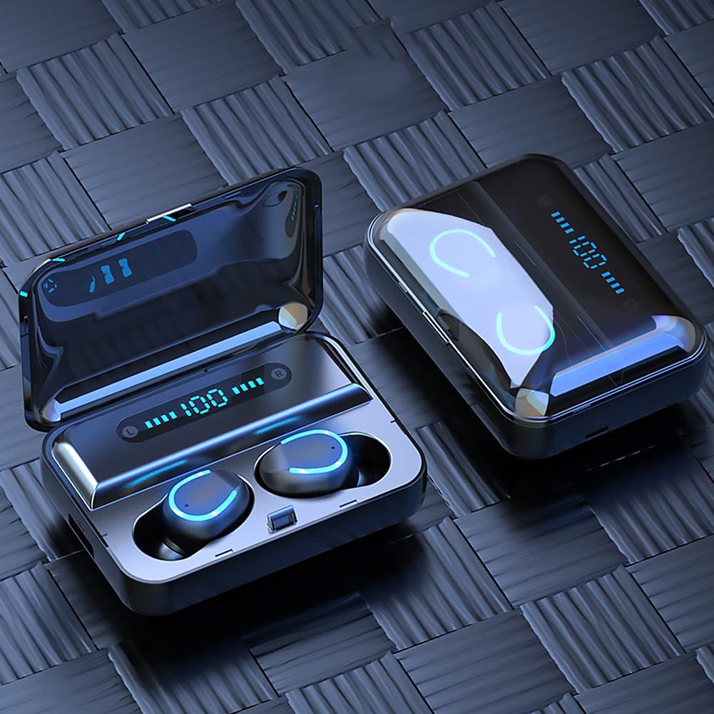 F9-5 TWS Bluetooth 5.0 U-Type Earphones with Digital Display Charging Case. 