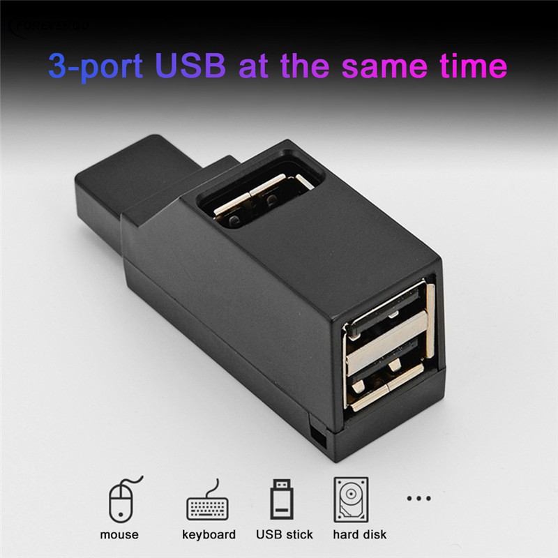 RE 3 Port USB Hub High Speed Splitter Plug and Play Bus Powered Black. 