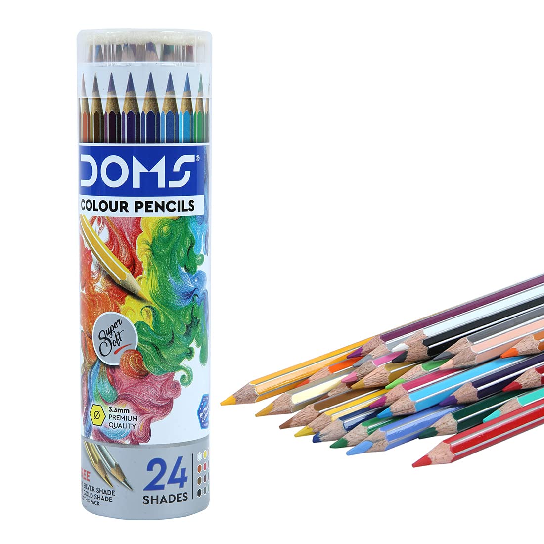 Doms 12 Shades Super Soft Color Pencils Round Tin Box | Smooth Color Application | For Blending & Experimenting Different Art Strokes | Free Silver Color Pencil Inside | Non-Toxic & Safe For Childrens. 