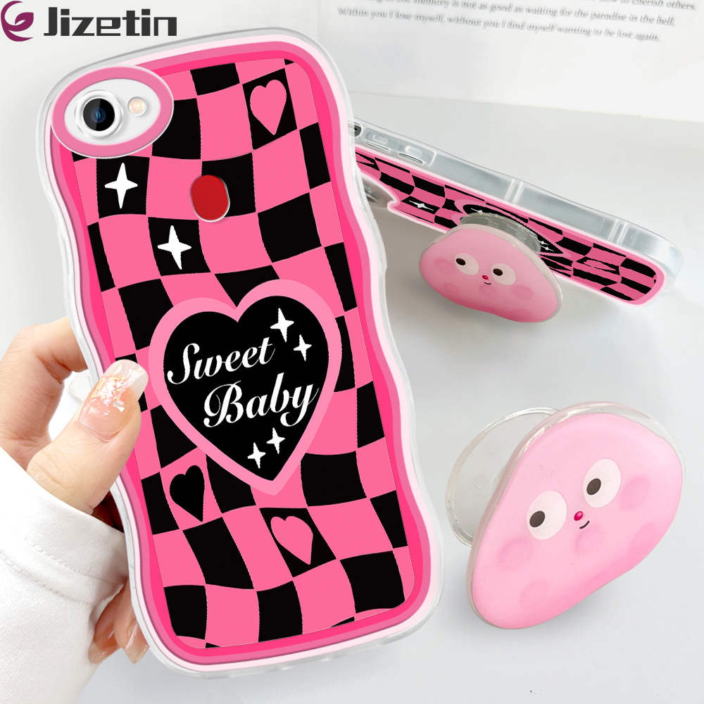 Jizetin for OPPO F7 / F7 Pro Back Cover + Free Pop Socket Love Ripple Soft Wavy Shape TPU Phone Case For Girls Boys