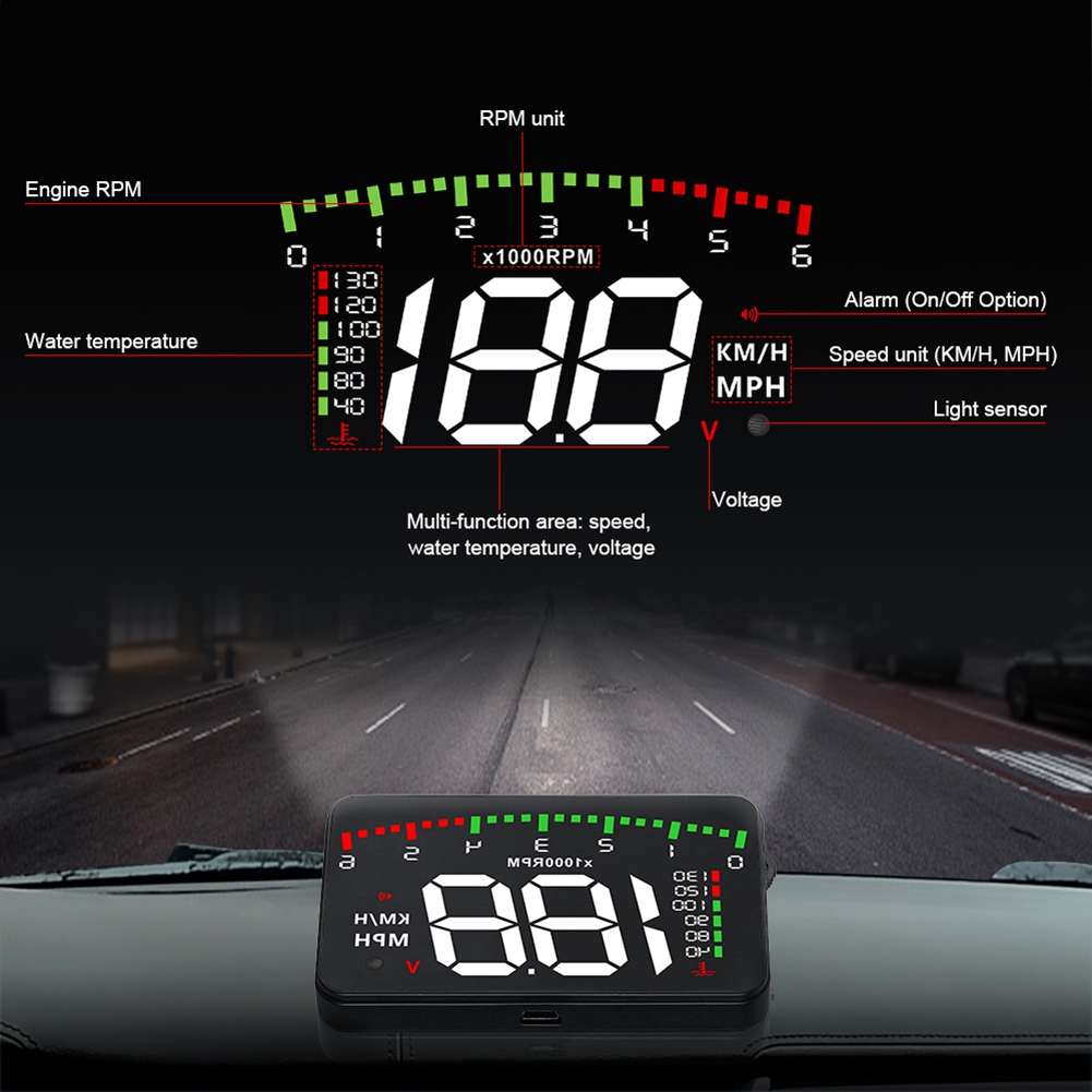 A900 Car HUD OBD RPM Meter Head-Up Display Car Accessories Multi-Display Car Digital Speed Engine RPM Water Temperature. 