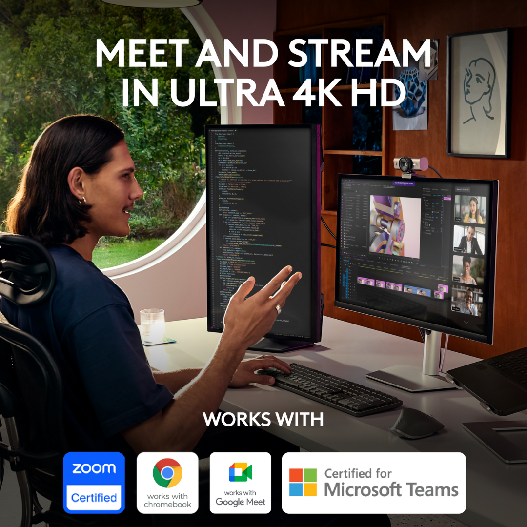 Logitech MX Brio Ultra HD 4K Streaming Webcam, 1080p at 60 FPS, USB-C, Webcam Cover, Works with Microsoft Teams, Zoom, Google Meet. 