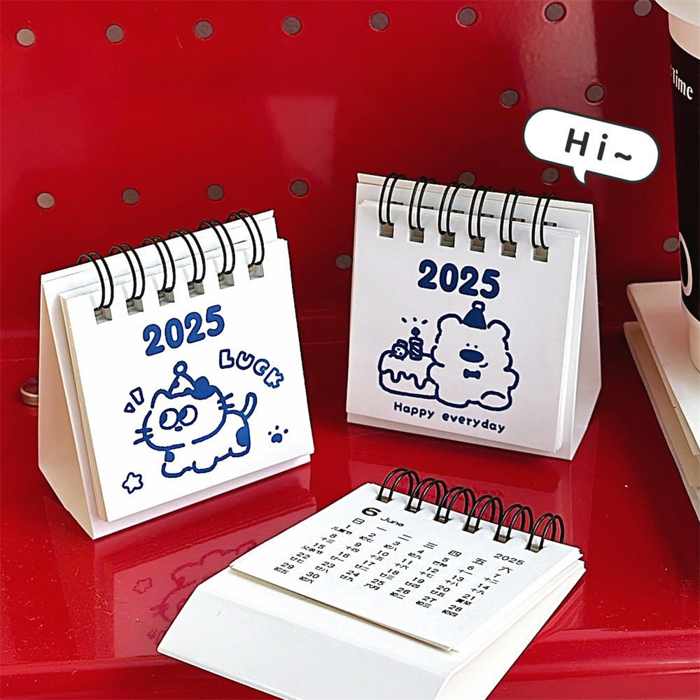 White Mini Desk Calendar Double Coil Binding Paper  Cute  Calendar 2025 New Mini Desk Calendar for Home Decor School Supplies Office Desk Accessory Gift For  Lovers  Management Tool. 