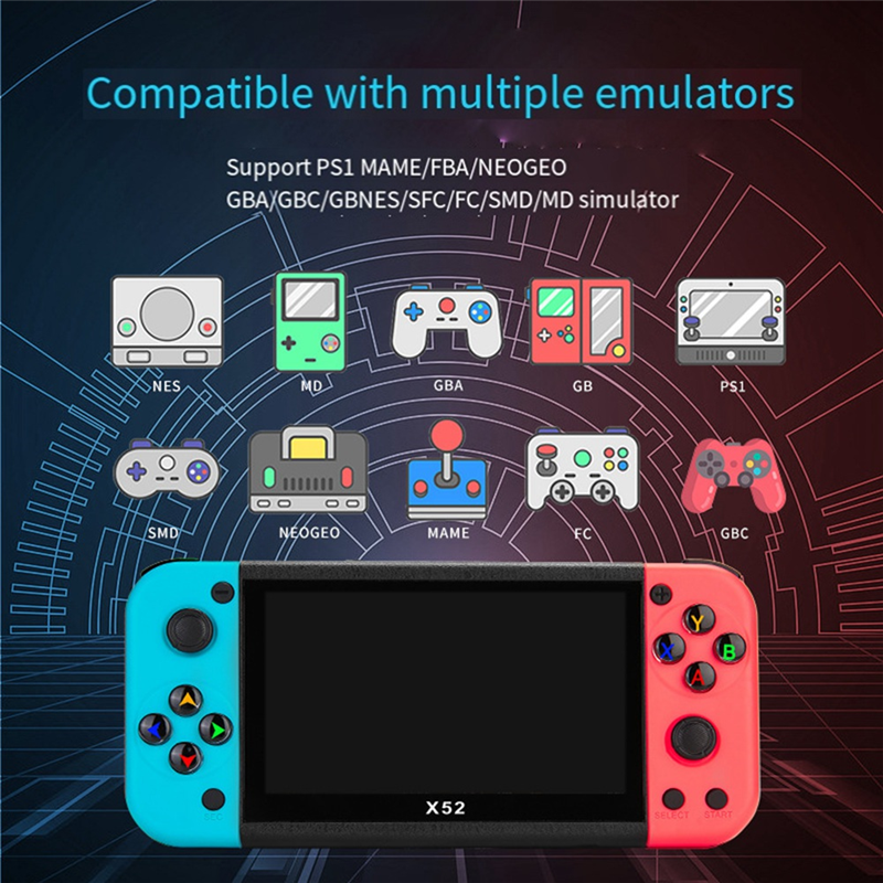 X52 Handheld Game Console HD 5.1 Inch Portable Retro Game Console Built-in Retro Classic Games Audio Video Player Easy to Use. 