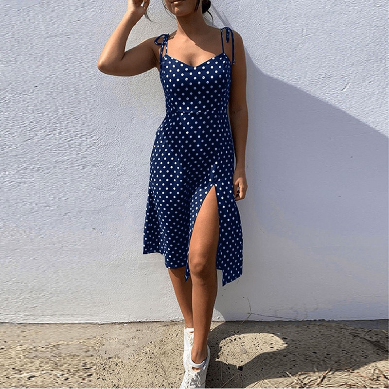 Blue satin polka dot hot sale dress