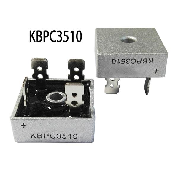 Silver KBPC3510 1000 Volt Bridge Rectifier 3510 Diode 35A 1000V AC To DC Single Phase Metal Housing 4 Pins Leads 35A Diode 1000V KBPC3510Bridge Rectifier 3510 Full Wave Bridge Rectifier Diode. 