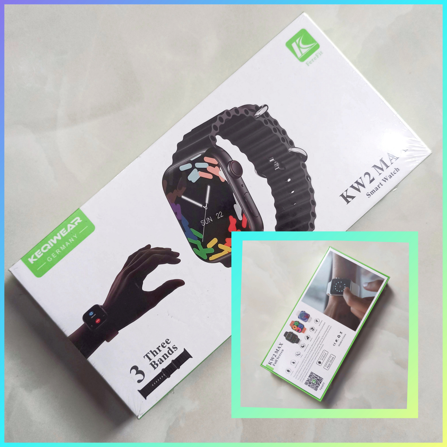 KEQIWEAR KW2 Max Curved Display Wireless Charging & Multi-Functional Three Straps / Bands Smartwatch