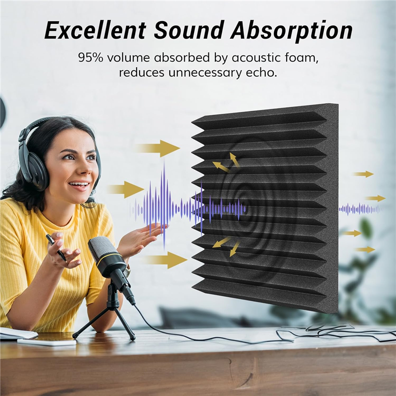 24Pack 2X12X12Inch Self-Adhesive Acoustic Foam Panels, Pyramid Designed Sound Pannels for Home and Studio Easy to Use. 