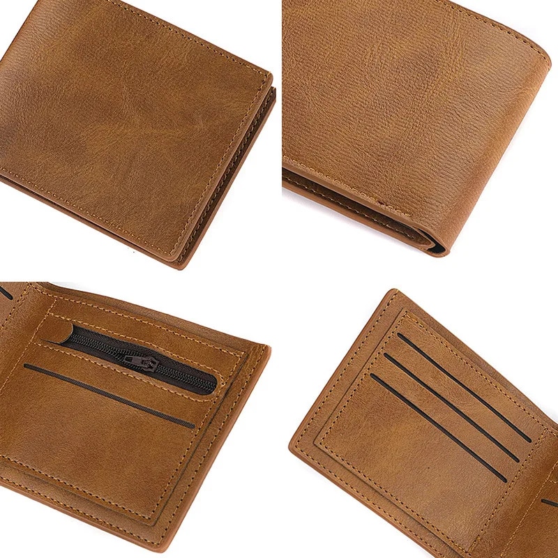 Retro Men's Ridge Wallet Multiple Pockets Classic Business PU Leather Zipper Credit Card Wallet Two -fold Horizontal Money Clip. 