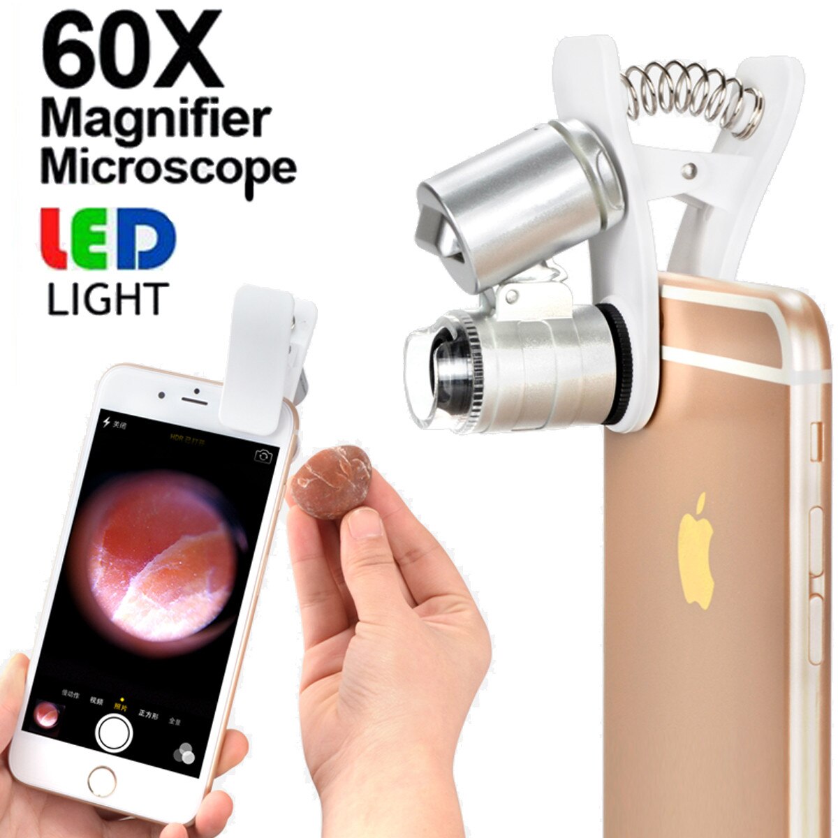 【happy one】Universal 60X Magnification Mobile Phone Portable Microscope Loupe Jeweler Loupes Magnifier With LED Light For iPhone 11