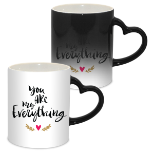 Customize The Black Magic Mug With Name - Logo - Special Gain Heart Handle - And Photo For A Unique Personalized Touch. 