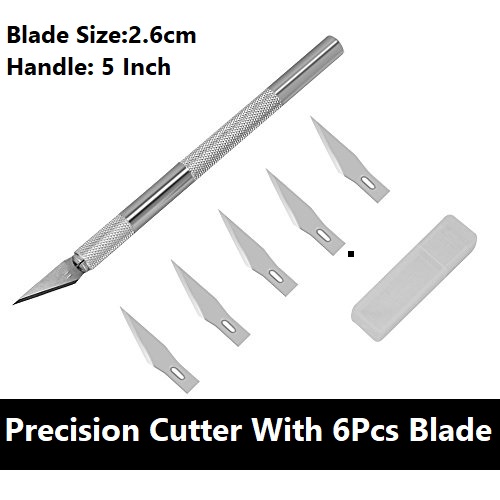 6Pcs Precision Cutter With Blade With Safety Cap Stainless Steel Handle 5 Inch Long Blade 2.6cm Long Precision Cutter Blade Precision Cutter Knife Tool Sets For Cutting Carving Craft DIY. 