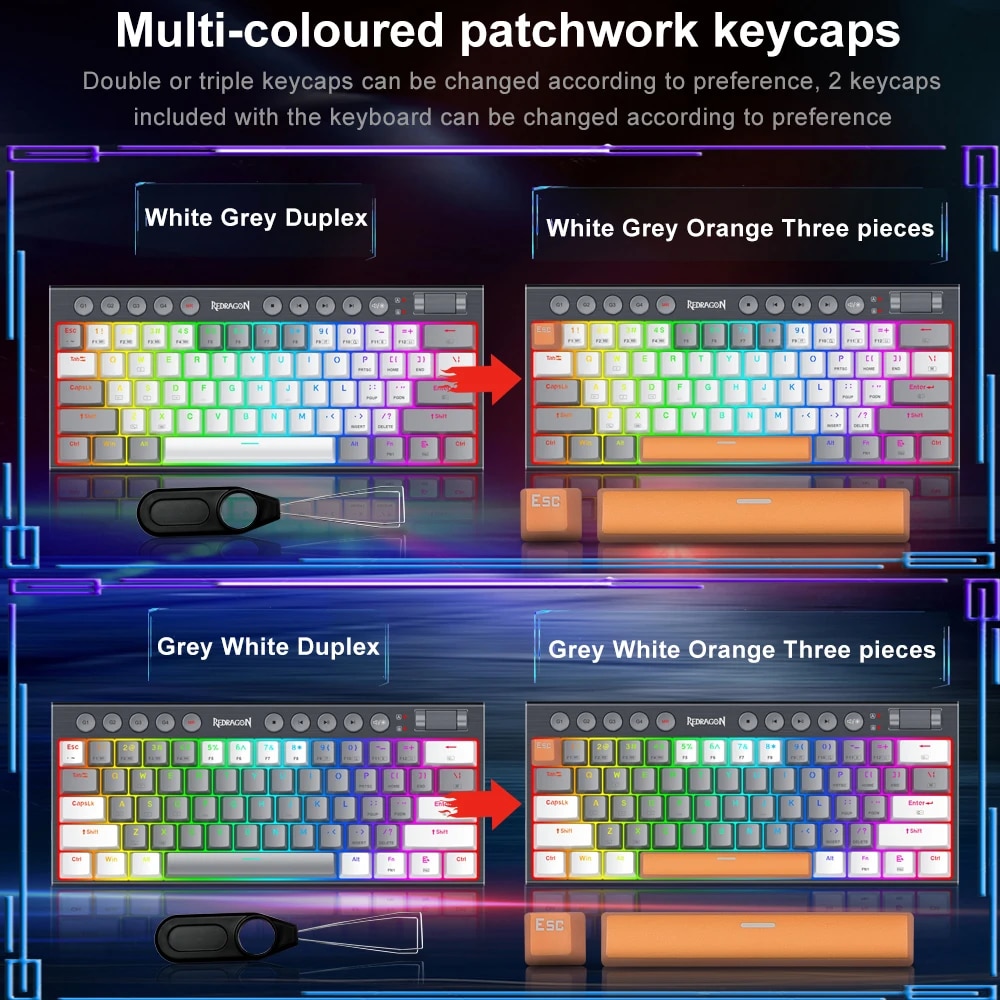 REDRAGON Soraka K647 RGB USB Mini Slim Ultra-Thin Designed Wired Mechanical Gaming Keyboard Red Switch 61 Keys for Compute PC. 