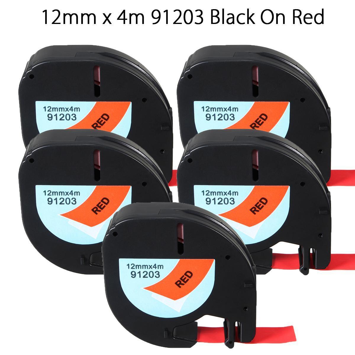 1 x tape cartridge 91203 red plastic 12mm x 4m for DYMO LETRATAG label makers