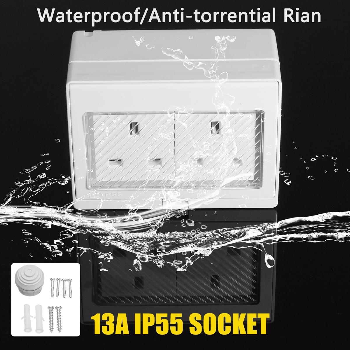 Helpful Waterproof IP55 13A Two Socket Plug Outdoor Storm Power Switched Damp. 