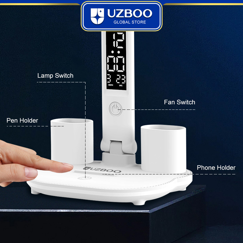 UZBOO Desk Lamp Double-head Table Lamps Eye Protection Lights 3 Color Touch Dimming Lamp Desk Light Modern Table Lamp With Fan Function Work And Pen Container Function Easy Use For Office Dormitory Bedroom. 