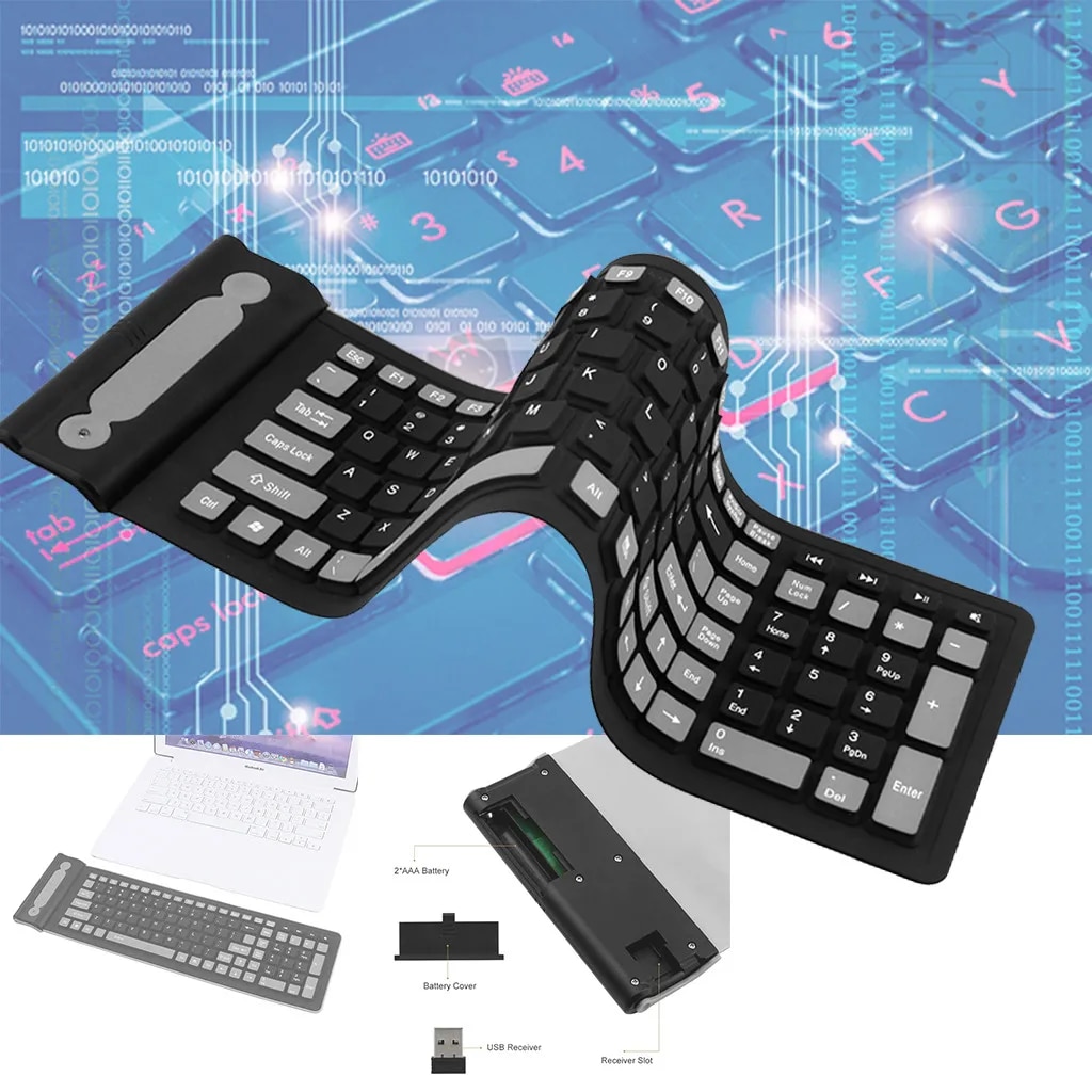 Free Shiping Portable Flexible Wireless Keyboard Silicone Soft Mini Waterproof 2.4g Keyboard Gaming Led Keyboard