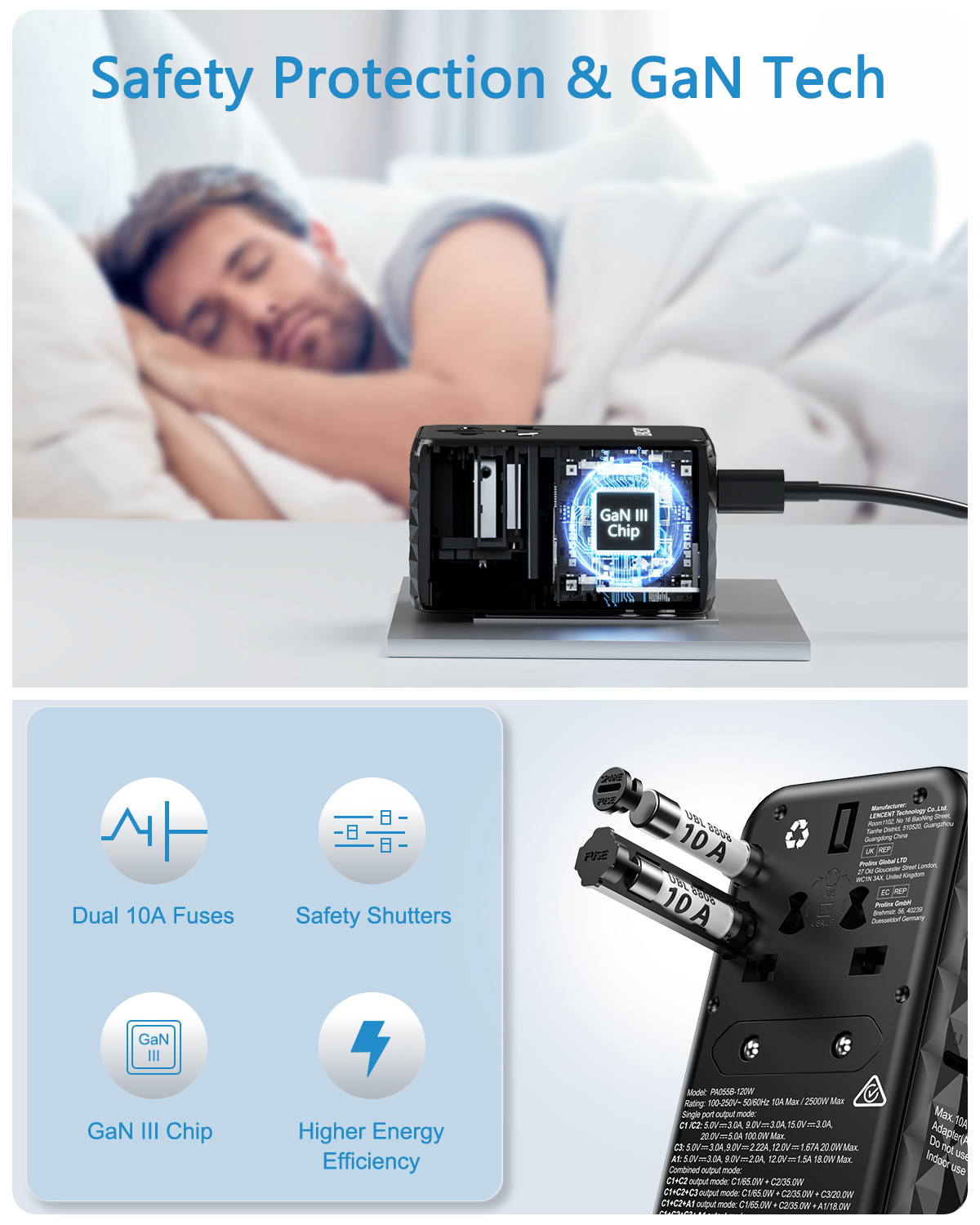 LENCENT 120W International Travel Adapter, GaN Universal Travel Adapter with 1 USB-A & 3 Type C Power Adapter, Fast Charger for Phone,Laptops, Worldwide Plug Adapter for USA/UK/EU/AUS, Black. 