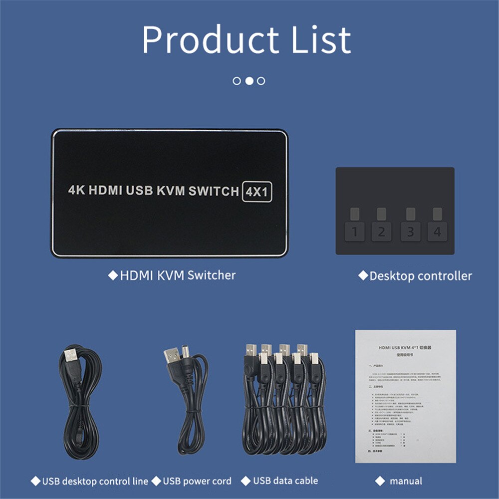 4 Port KVM Switcher Pc monitor 4K Connector HDMI-compatible usb splitter tv box displayport hub Mouse Keyboard-4 Port KVM Switch. 