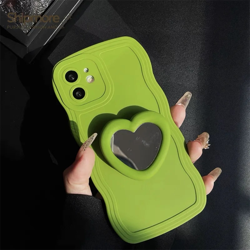 Heart Mirror Holder Wave Phone Case For Samsung Galaxy A04 A03 Core A02 A01 A04S A03S A02S A04E A21S A52S A30 A20 A10 Soft Cover. 