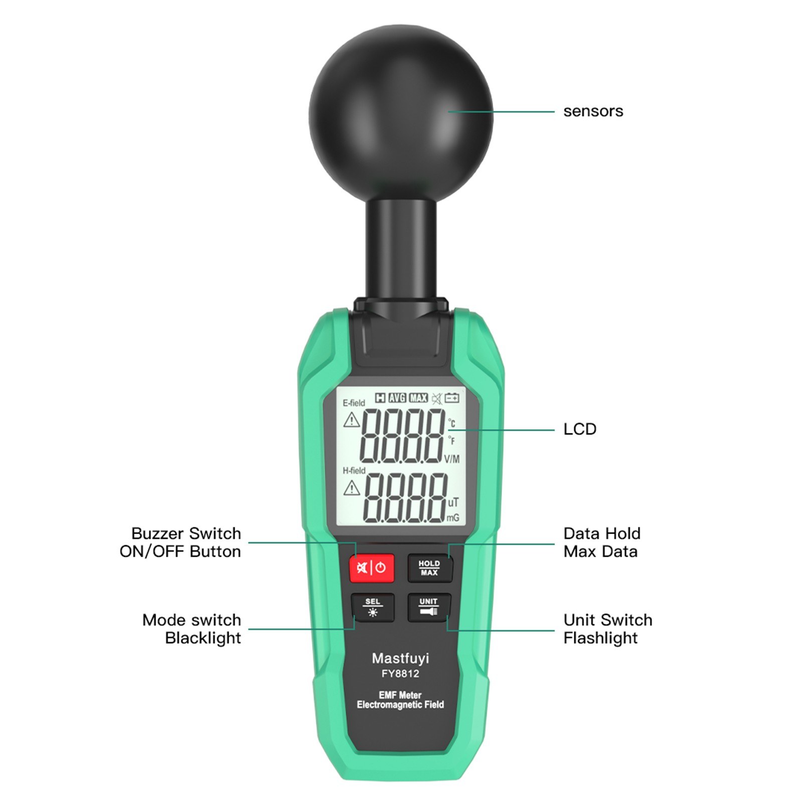 Mastfuyi EMF Meter Electromagnetic Field Tester High Precision Electromagnetic Radiation Testing Gauge Electromagnetic Wave Radiation Detector 2-inch LCD Digital Display with Backlight Flashlight. 
