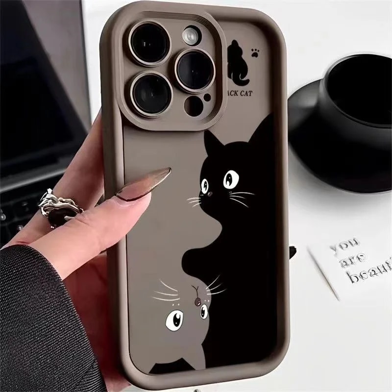 WBWONE Cover per Xiaomi Redmi 12C, Slim Modello di Gatto Carino Custodia, Bordo in TPU Bumper in Silicone Protettiva Case - Gatto nero