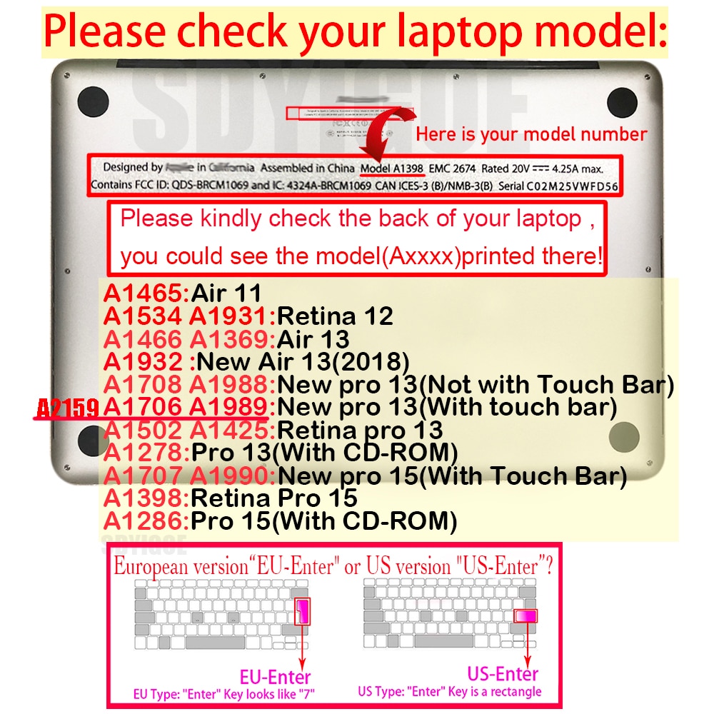 【3C VictoryEagle】Keyboard cover for Macbook Pro13 touch bar A1706/A1466 A1707/A1990/A1398/A1534/A1932 EU-Key. 