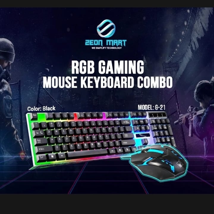 Gaming mouse and keyboard combo G21B rgb keyboard mouse combo RGB backlit keyboard For Laptop Desktop PC Gaming PC LED RGB Mouse DPI Gaming Keyboard Mouse Combo Package Bangladesh BD. 
