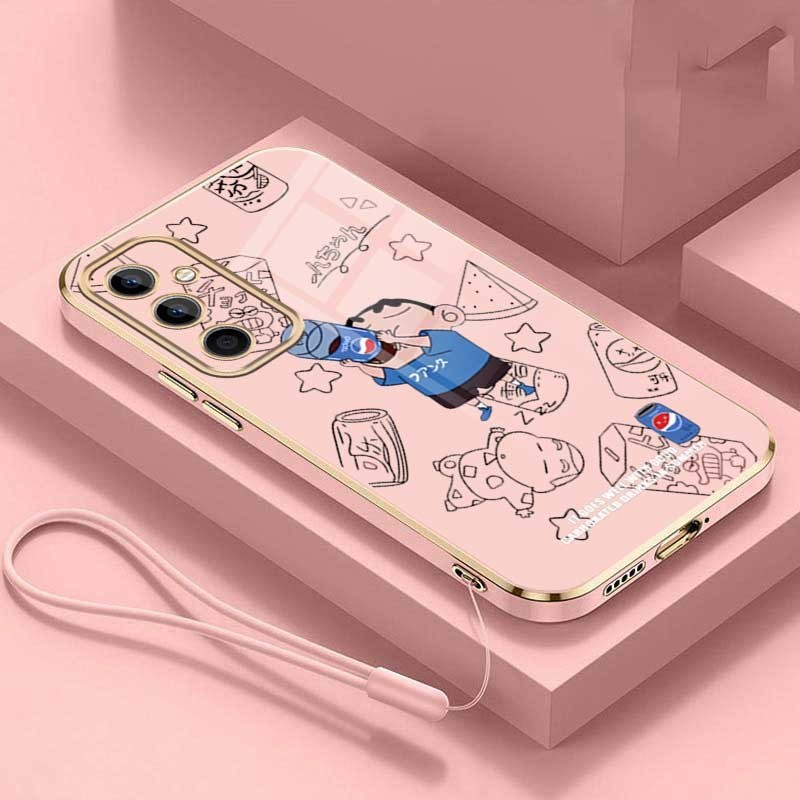 Samsung Galaxy A55 A35 A15 A25 5G A05s A05 Crayon Shin-chan Soft Phone Case Cartoon Lovely Square Edges Plating Cover. 
