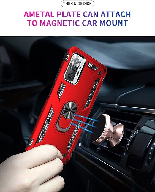 SNOWtreeAA Case for Xiaomi Redmi Note 10 Pro/Redmi Note 10 Pro Max,Ring Holder Military Grade Protective Silicone Shockproof Tough Armor Hard Phone Cover for Redmi Note 10 Pro -Red. 