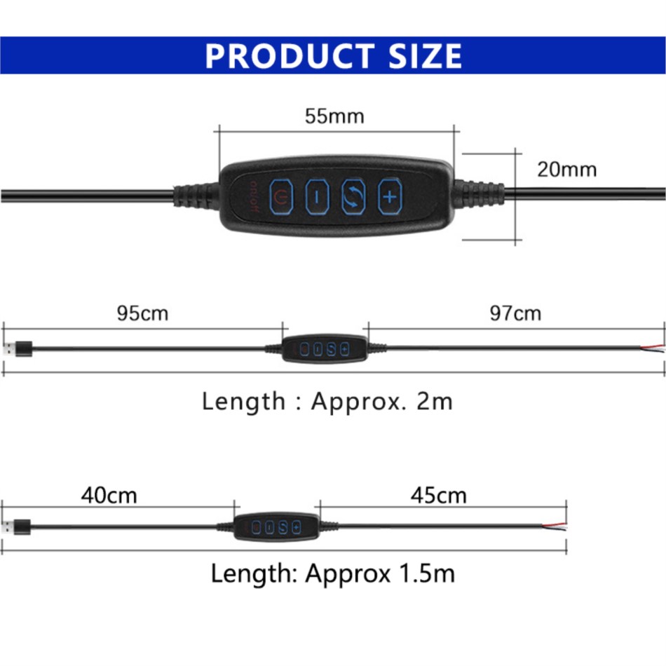 USB LED Dimmer 5V LED External Switch Control Cable 2m for Dual Color LED Strip Light Brightness Color Temperature Adjustment. 