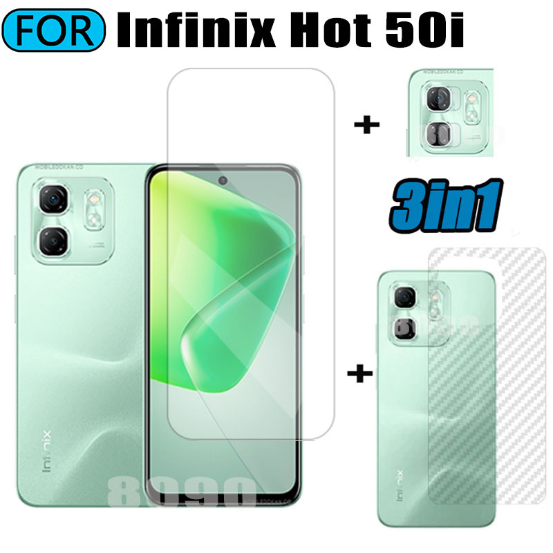 Infinix Hot 50i Tempered Glass 3 in 1 Screen Protector for Infinix Hot 50 Tempered Glass with Camera Lens Glass Protector