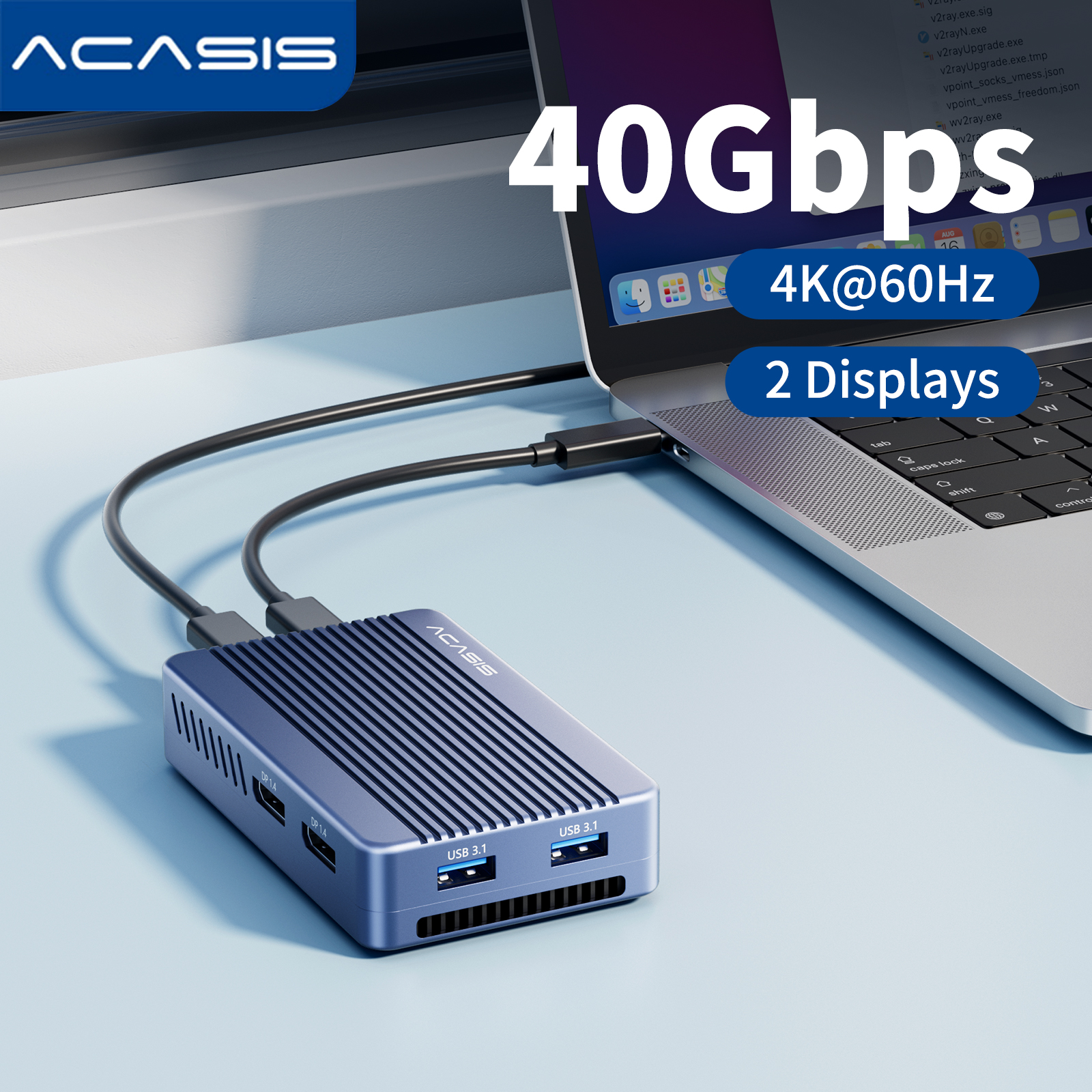 Acasis 6-in-1 40Gbps M.2 NVME SSD Enclosure & Docking Station DP 8K60Hz Compatible with Thunderbolt 3/4,TBU405Plus. 