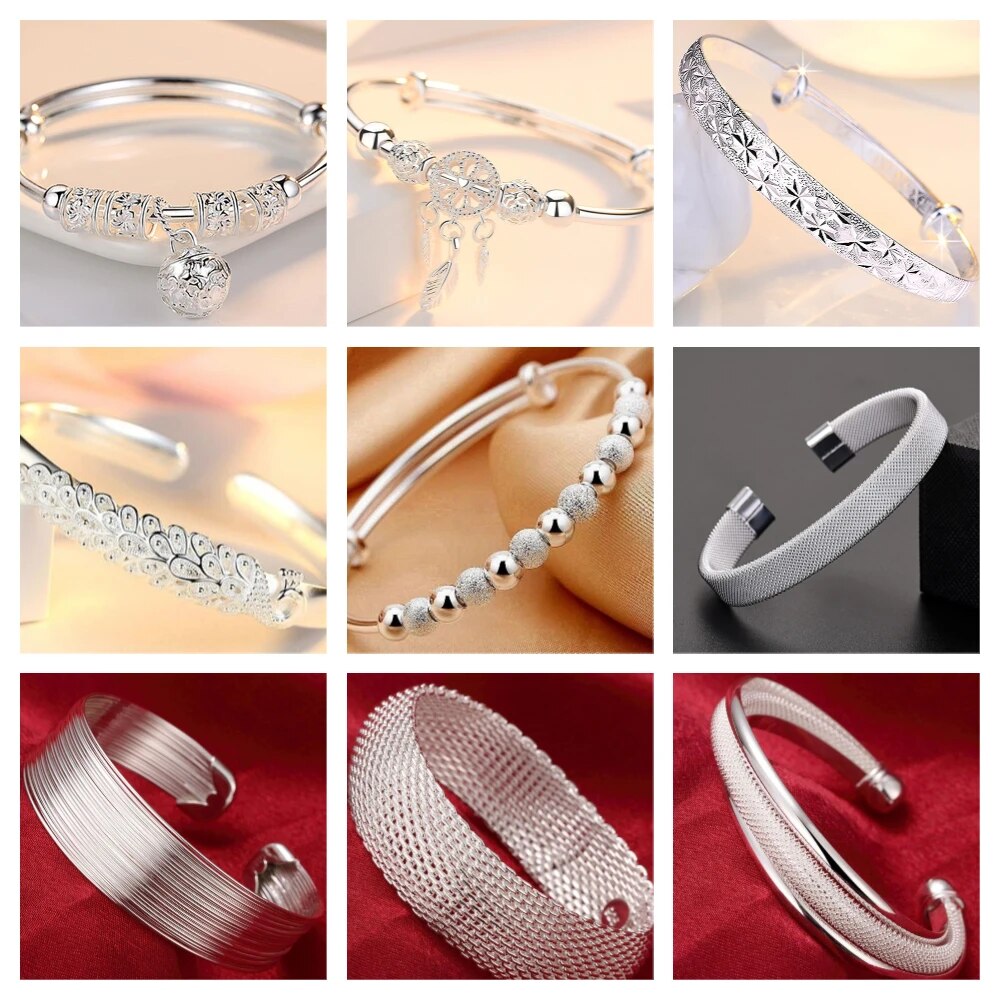Wholesale Fine 925 Sterling Silver Bangles Bracelet Charms Heart